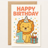 1st Birthday Card Cute Lion - Greeting Card